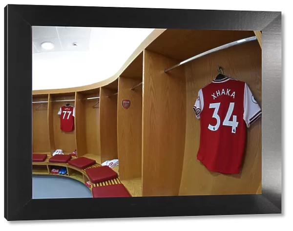Arsenal FC: Granit Xhaka's Jersey in Emirates Changing Room (Arsenal v AFC Bournemouth, 2019-20)