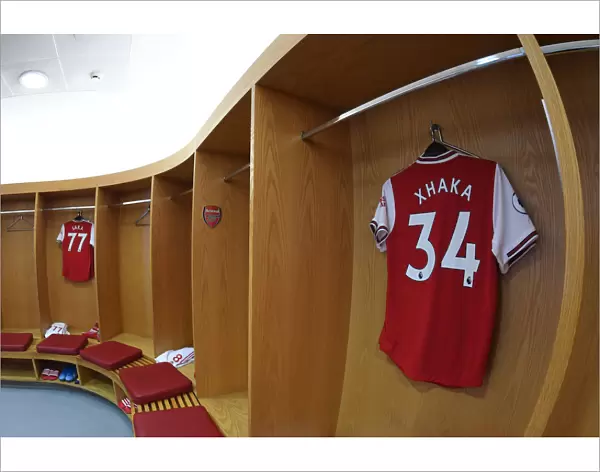 Arsenal FC: Granit Xhaka's Jersey in Emirates Changing Room (Arsenal v AFC Bournemouth, 2019-20)