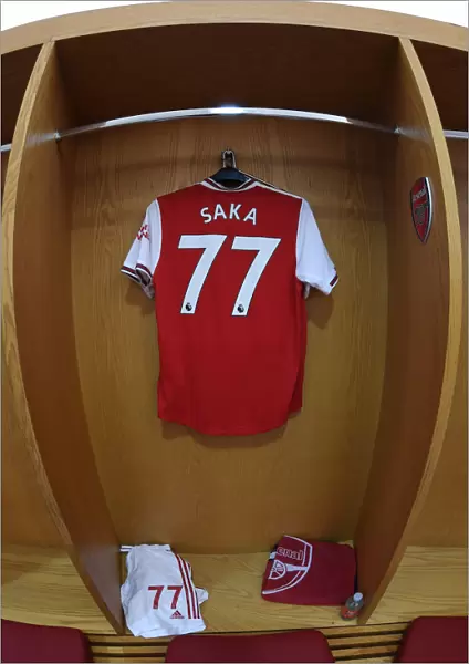 Arsenal FC: Bukayo Saka's Shirt in the Changing Room before Arsenal v AFC Bournemouth (2019-20)