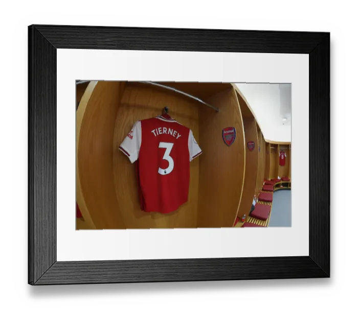 Framed Print : Arsenal FC: Kieran Tierney's Match-Ready Shirt in the Changing Room (Arsenal vs AFC Bournemouth, 2019-20) Framed Print : Arsenal FC: Kieran Tierney's Match-Ready Shirt in the Changing Room (Arsenal vs AFC Bournemouth, 2019-20)