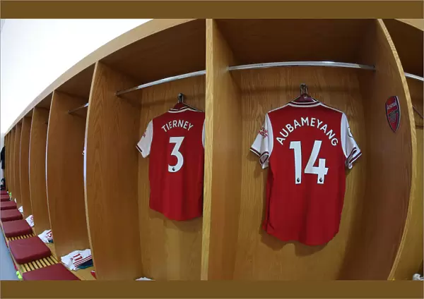 Arsenal FC: Tierney and Aubameyang's Match-Worn Shirts in the Changing Room (Arsenal v AFC Bournemouth, 2019-20)