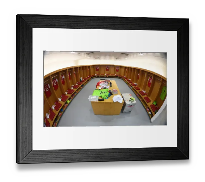 Framed Print : Arsenal FC: Pre-Match Huddle in Emirates Stadium Dressing Room vs AFC Bournemouth (2019-20)