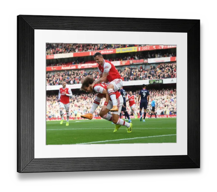 Framed Print : Arsenal's David Luiz and Granit Xhaka Celebrate Goal Against AFC Bournemouth, 2019-20 Premier League