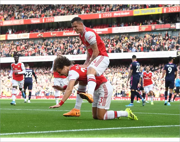 Arsenal's Luiz and Xhaka Celebrate Goal Against Bournemouth, 2019-20 Premier League