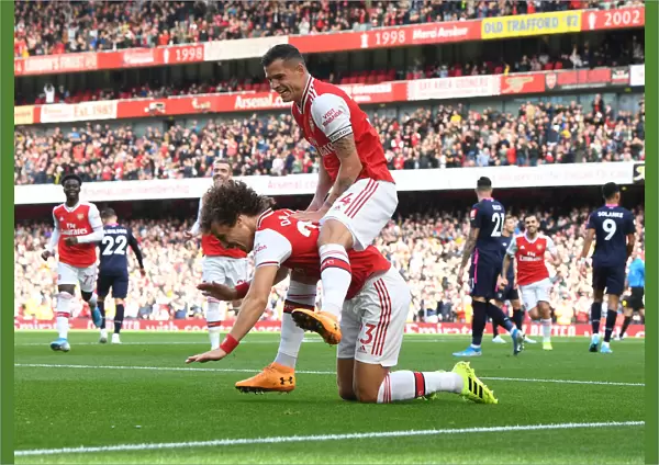 Arsenal's Luiz and Xhaka Celebrate Goal Against Bournemouth, 2019-20 Premier League