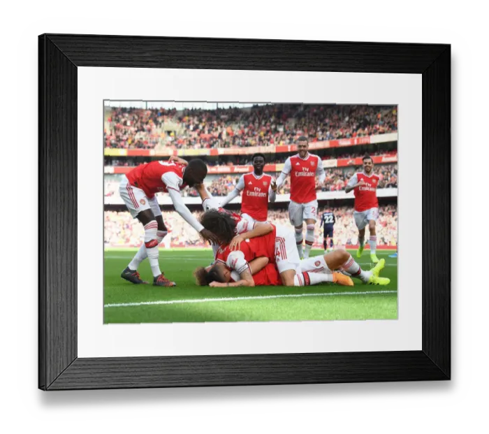 Framed Print : Arsenal's David Luiz Scores and Celebrates with Teammates against AFC Bournemouth (2019-20)