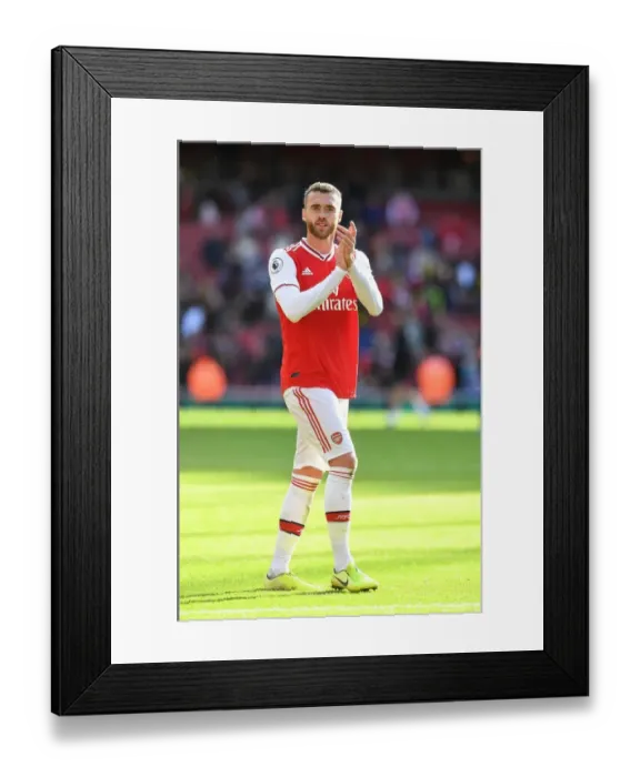 Framed Print : Arsenal's Calum Chambers Celebrates with Fans after Victory over AFC Bournemouth, Premier League 2019-20