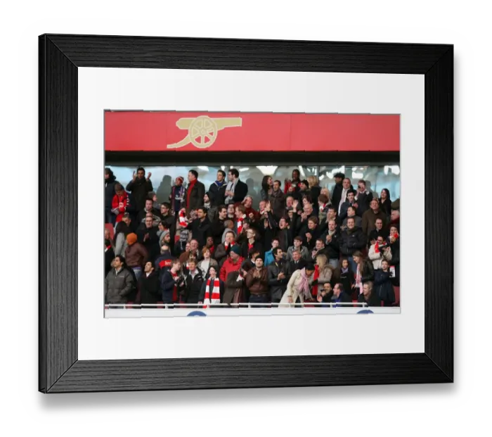 Framed Print : Arsenal fans on Club Level celebrate the 2nd goal. Arsenal 2: 0 Sunderland