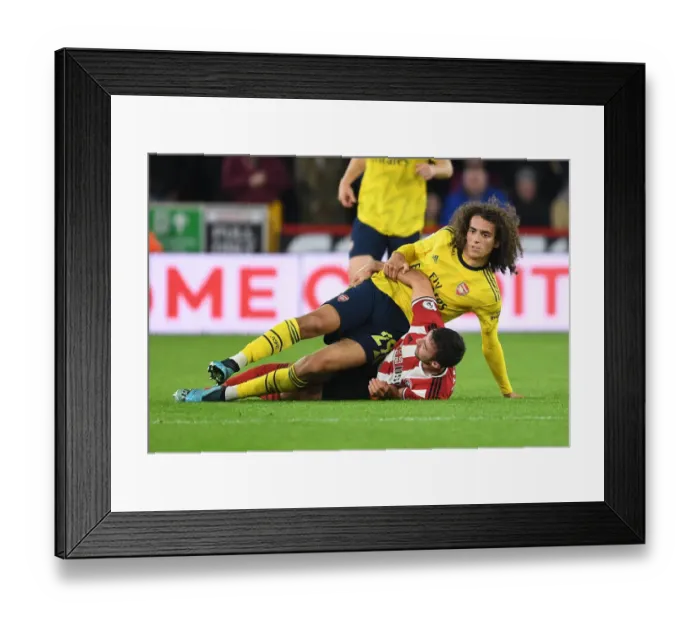 Framed Print : Guendouzi vs. Stevens: A Footballing Battle in Sheffield United vs. Arsenal Premier League Clash (2019-20)