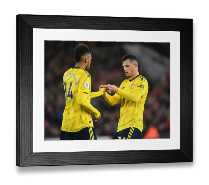 Framed Print : Arsenal: Xhaka Passes Captaincy to Aubameyang vs Sheffield United (2019-20) Framed Print : Arsenal: Xhaka Passes Captaincy to Aubameyang vs Sheffield United (2019-20)