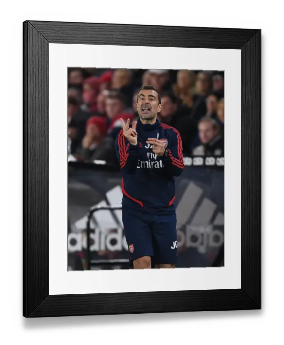 Framed Print : Arsenal Assistant Coach Juan Carlos Cardedo at Sheffield United vs Arsenal, Premier League 2019-20