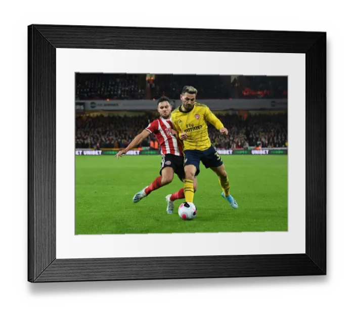 Framed Print : Sead Kolasinac vs George Baldock: A Battle at Bramall Lane - Sheffield United vs Arsenal, Premier League 2019-20