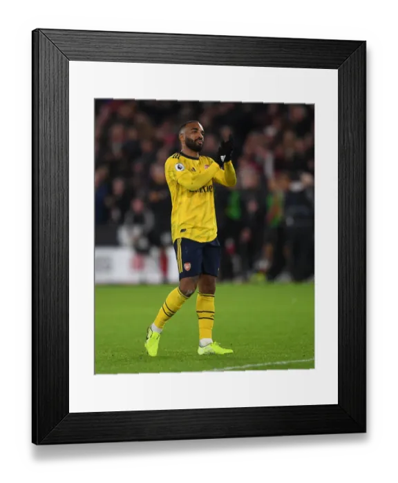 Framed Print : Alexandre Lacazette Celebrates with Arsenal Fans after Sheffield United Victory (2019-20) Framed Print : Alexandre Lacazette Celebrates with Arsenal Fans after Sheffield United Victory (2019-20)