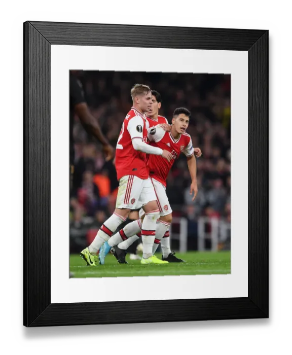 Framed Print : Martinelli and Smith Rowe Celebrate Arsenal's First Goal vs Vitoria Guimaraes (UEFA Europa League 2019-20)