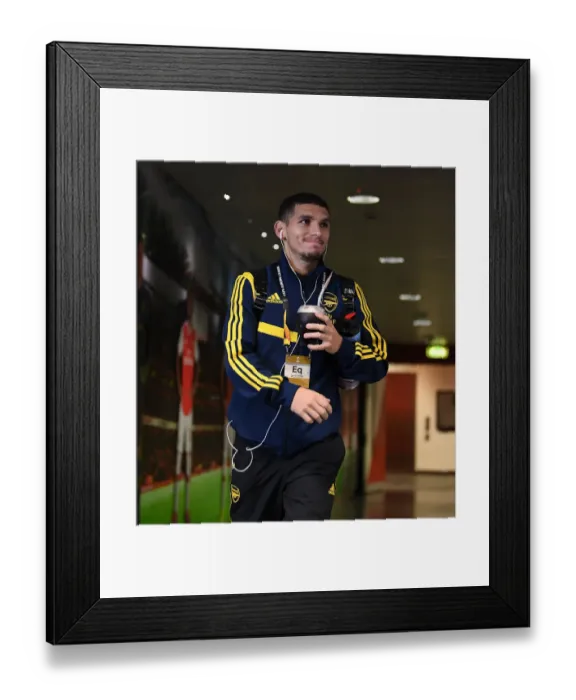 Framed Print : Lucas Torreira Gears Up: Arsenal's Battle-Ready Midfielder Awaits Europa League Clash Against Vitoria Guimaraes