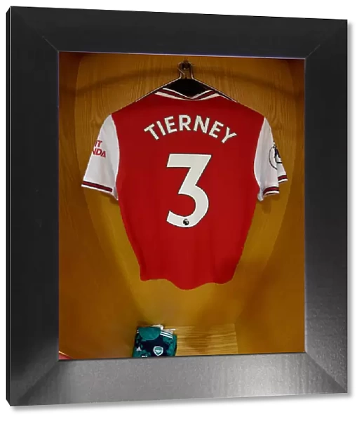 Arsenal FC: Kieran Tierney's Jersey in the Changing Room before Arsenal v Crystal Palace (2019-20)