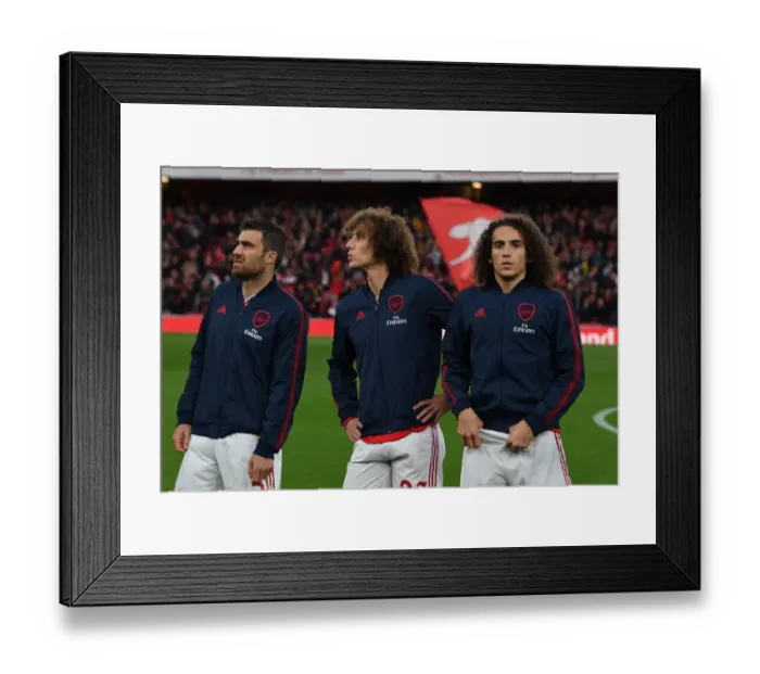 Framed Print : Arsenal's Defenders: Sokratis, Luiz, and Guendouzi Prepare for Crystal Palace Clash (Arsenal v Crystal Palace 2019-20)