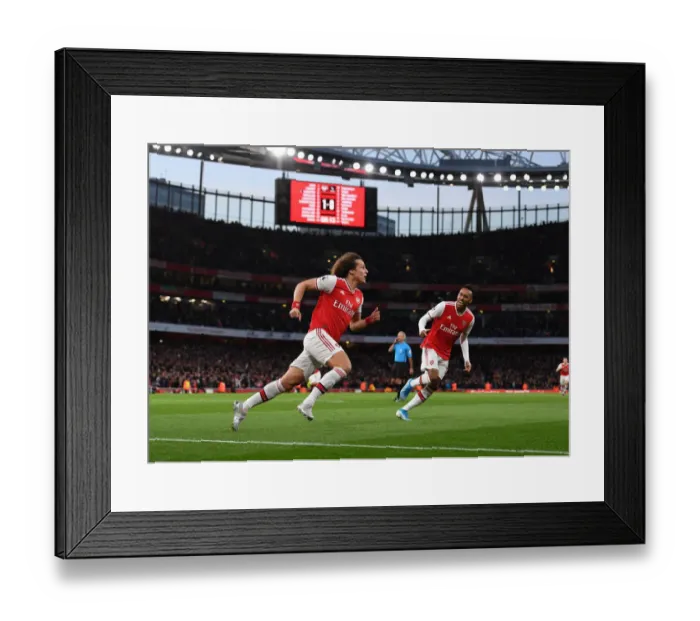 Framed Print : Arsenal: David Luiz and Aubameyang's Celebration After Scoring Against Crystal Palace (2019-20)