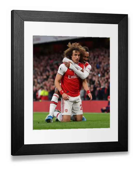 Framed Print : Arsenal's David Luiz and Pierre-Emerick Aubameyang Celebrate Goals Against Crystal Palace (2019-20)