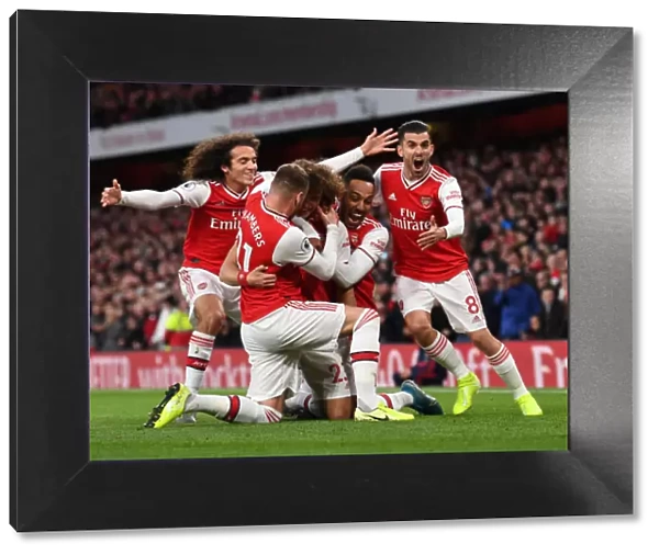 Arsenal's Double Delight: David Luiz and Teammates Celebrate Goals Against Crystal Palace (2019-20)