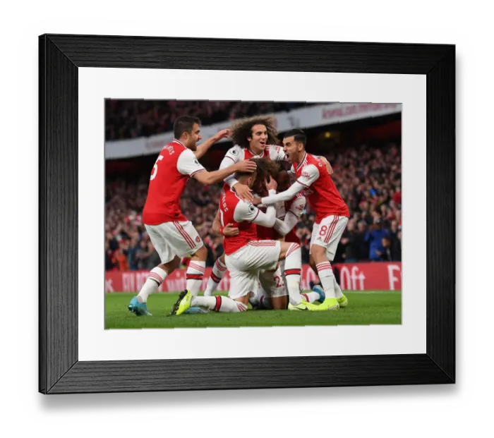 Framed Print : Arsenal's Double Act: Luiz and Aubameyang Celebrate Goals Against Crystal Palace (2019-20)