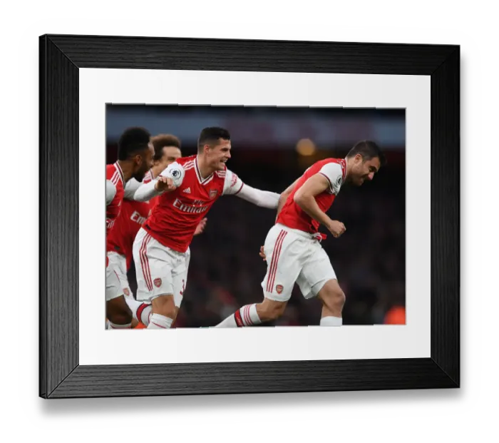 Framed Print : Arsenal's Sokratis and Xhaka Celebrate First Goal Against Crystal Palace (2019-20)