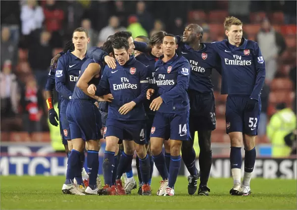 Arsenal players celebrate after the match. Stoke City 1: 3 Arsenal, Barclays Premier League