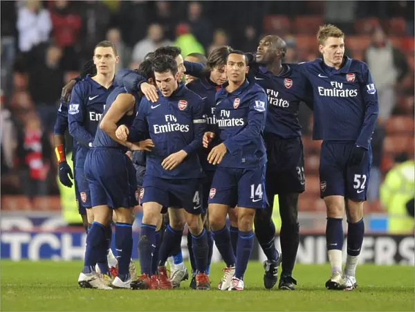 Arsenal players celebrate after the match. Stoke City 1: 3 Arsenal, Barclays Premier League