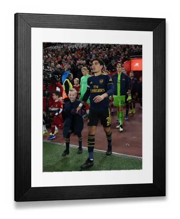 Framed Print : Arsenal's Hector Bellerin Leads Team Out at Anfield for Carabao Cup Clash vs. Liverpool