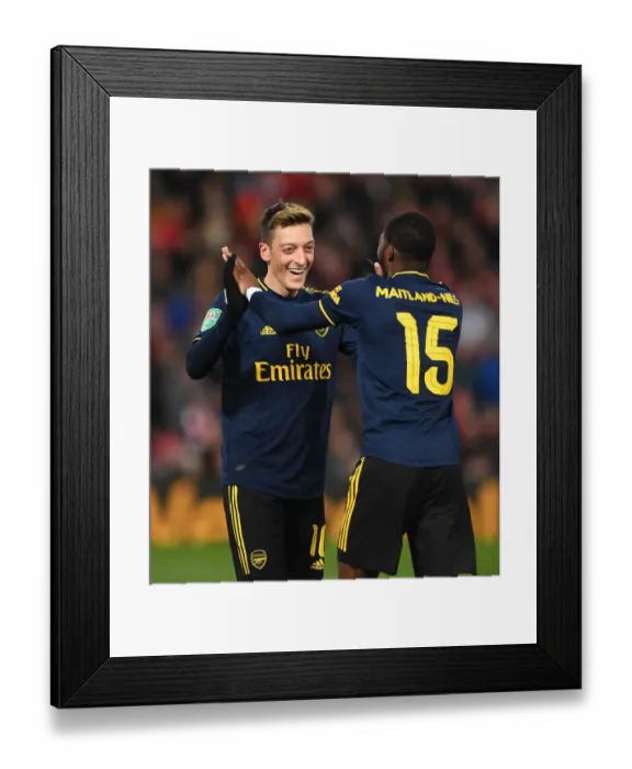 Framed Print : Arsenal's Four-Goal Rampage: Ozil and Maitland-Niles Celebrate at Anfield Framed Print : Arsenal's Four-Goal Rampage: Ozil and Maitland-Niles Celebrate at Anfield