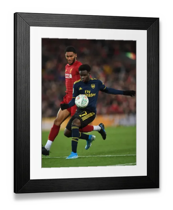 Framed Print : Bukayo Saka vs Joe Gomez: Intense Battle at Anfield - Carabao Cup 2019-20 Framed Print : Bukayo Saka vs Joe Gomez: Intense Battle at Anfield - Carabao Cup 2019-20