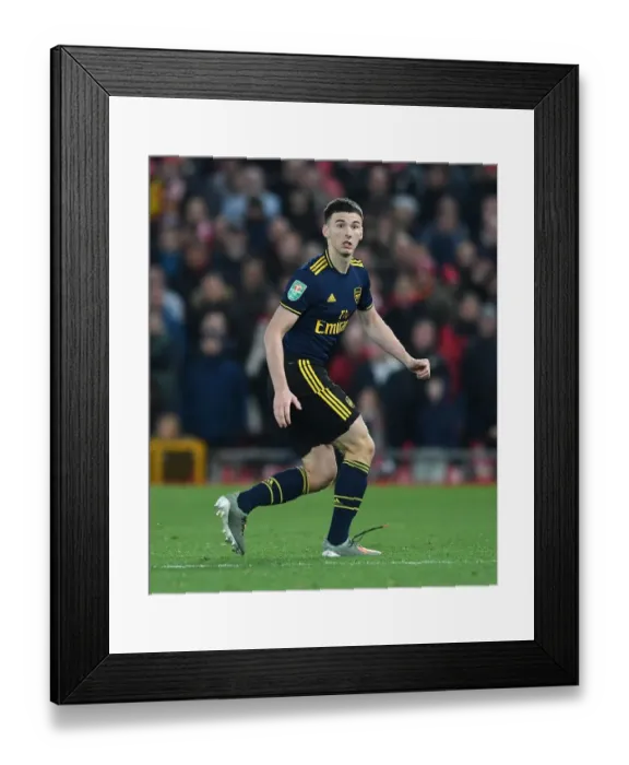 Framed Print : Arsenal's Kieran Tierney Goes Head-to-Head with Liverpool in Carabao Cup Clash
