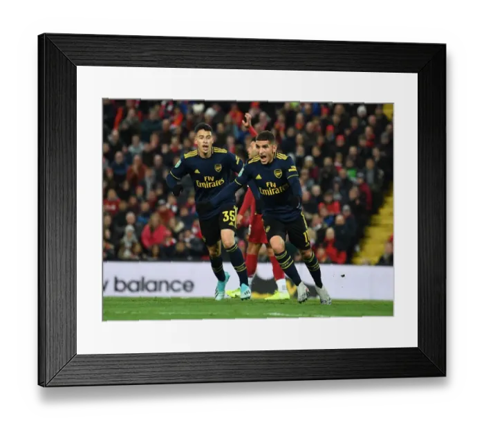 Framed Print : Torreira and Martinelli Celebrate Arsenal's First Goal Against Liverpool in Carabao Cup Framed Print : Torreira and Martinelli Celebrate Arsenal's First Goal Against Liverpool in Carabao Cup