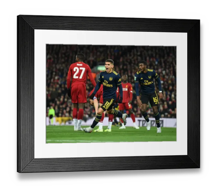 Framed Print : Torreira's Stunner: Arsenal's Carabao Cup Upset over Liverpool