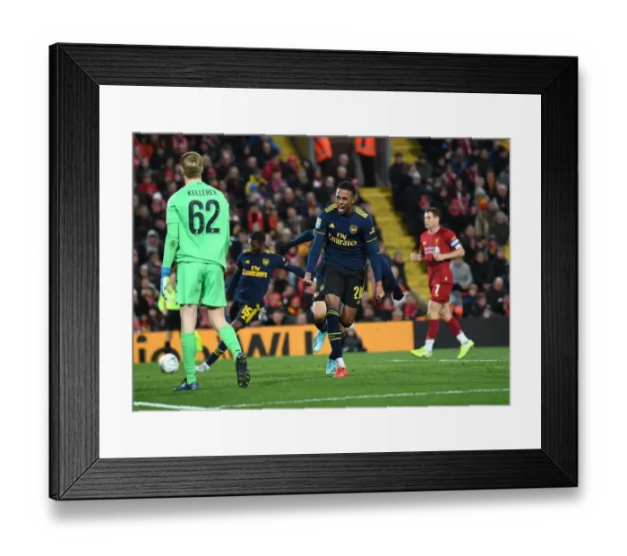 Framed Print : Arsenal's Historic 5-5 Comeback: Joe Willock's Brace at Anfield - Carabao Cup 2019-20