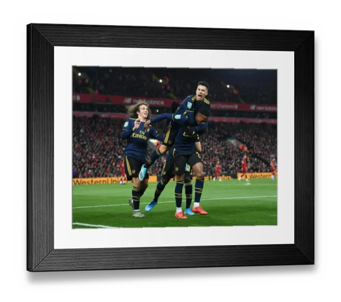 Framed Print : Five-Star Arsenal: Willock and Martinelli's Euphoric Goal Celebrations in Carabao Cup Triumph over Liverpool
