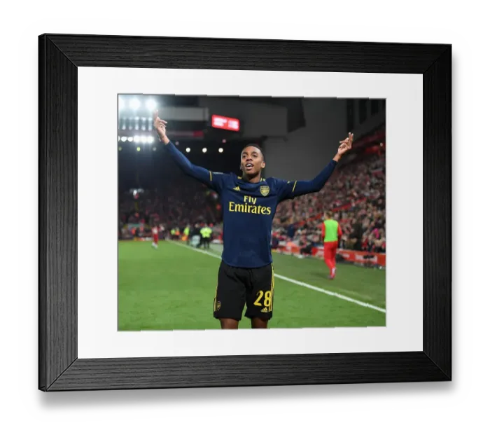 Framed Print : Arsenal's Unforgettable 5-5 Comeback: Joe Willock's Double Strike at Anfield (Carabao Cup 2019-20)