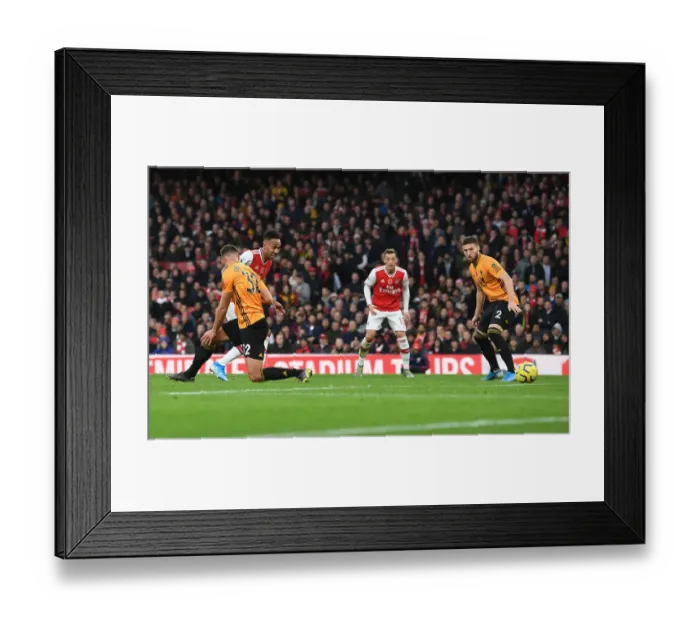 Framed Print : Aubameyang Scores: Arsenal vs. Wolverhampton Wanderers, Premier League 2019-20