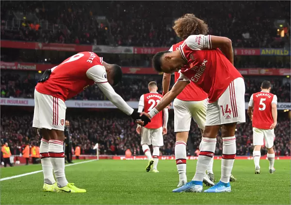 Arsenal's Aubameyang and Lacazette Celebrate Goal vs. Wolverhampton Wanderers (2019-20)