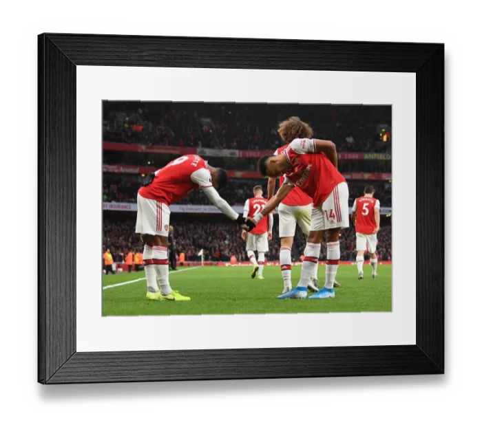 Framed Print : Arsenal's Aubameyang and Lacazette Celebrate Goal vs. Wolverhampton Wanderers (2019-20)
