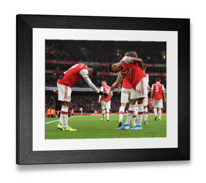 Framed Print : Arsenal: Aubameyang and Lacazette Celebrate Goal Against Wolverhampton Wanderers (2019-20) Framed Print : Arsenal: Aubameyang and Lacazette Celebrate Goal Against Wolverhampton Wanderers (2019-20)