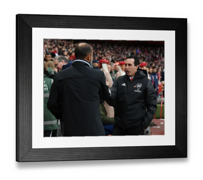 Framed Print : Premier League 2019: Unai Emery and Nuno Espirito Santo's Pre-Match Greeting - Arsenal vs. Wolverhampton Wanderers