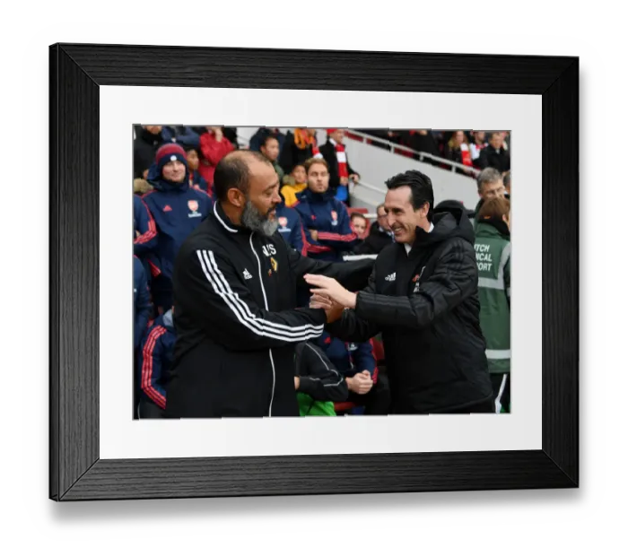 Framed Print : Emery and Nuno's Pre-Match Greeting: Arsenal vs. Wolverhampton Wanderers (Premier League, 2019-20) Framed Print : Emery and Nuno's Pre-Match Greeting: Arsenal vs. Wolverhampton Wanderers (Premier League, 2019-20)