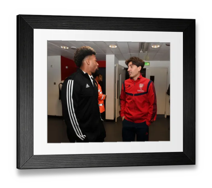 Framed Print : Arsenal vs. Wolverhampton Wanderers: Pre-Match Chat Between Bellerin and Traore (2019-20)