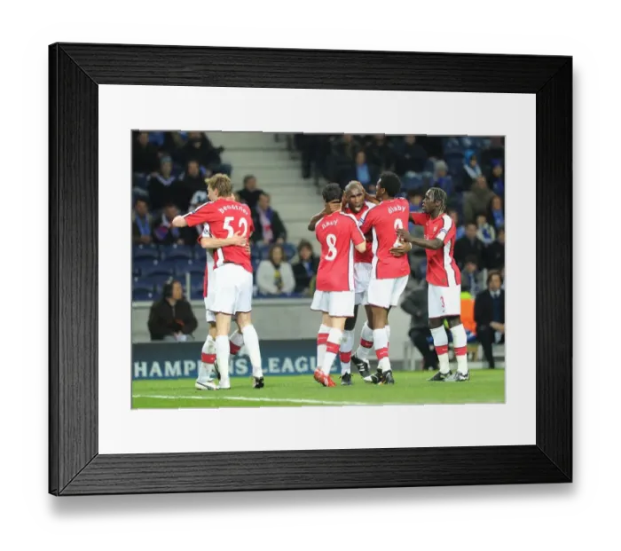 Framed Print : Arsenal's Unforgettable Victory: Sol Campbell's Goal Celebration with Bendtner, Sagna, Nasri, and Diaby vs. FC Porto