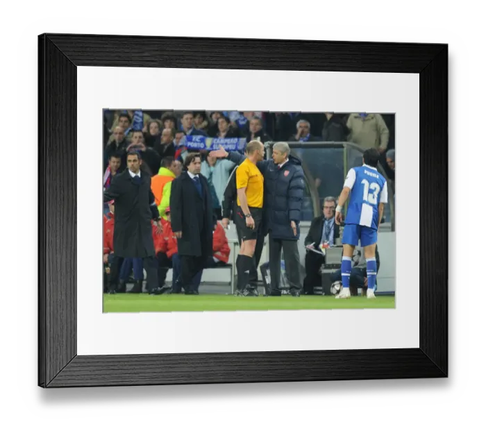 Framed Print : Arsene Wenger Argues with Referee Martin Hansson After Porto's Second Goal in UEFA Champions League Clash