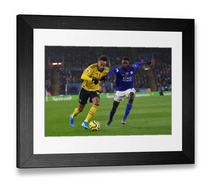 Framed Print : Aubameyang vs. Ndidi: Battle at The King Power Stadium - Leicester City vs. Arsenal FC, Premier League 2019-20