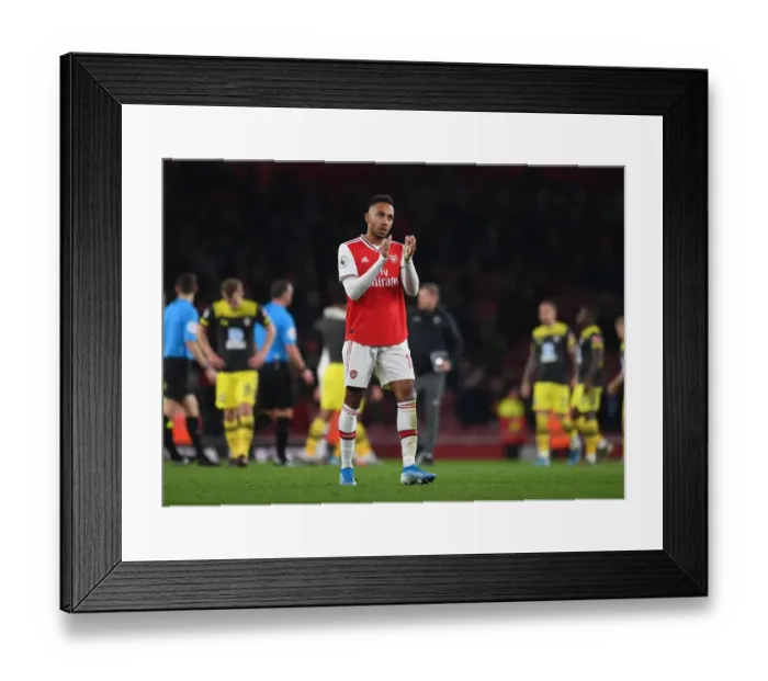 Framed Print : Arsenal's Aubameyang Celebrates with Fans After Arsenal v Southampton Win