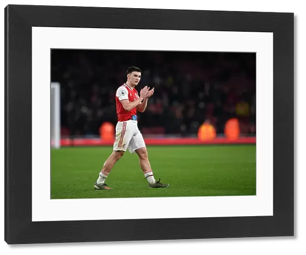 Arsenal's Kieran Tierney Celebrates with Fans after Arsenal v Southampton Win