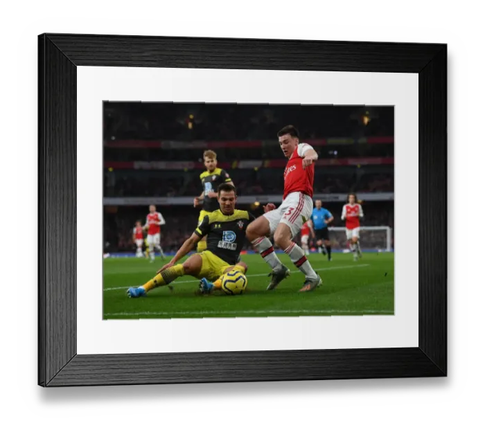 Framed Print : Tierney vs Soares: A Football Rivalry Unfolds - Arsenal vs Southampton, Premier League 2019-20